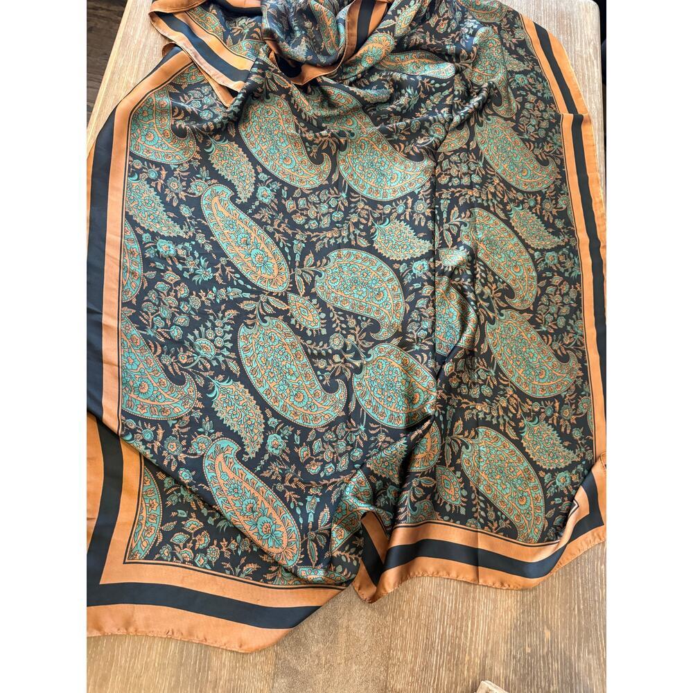 VINTAGE Large Brown/Green Paisley Neck Tie Scarf Wrap Shawl - Picture 4 of 7